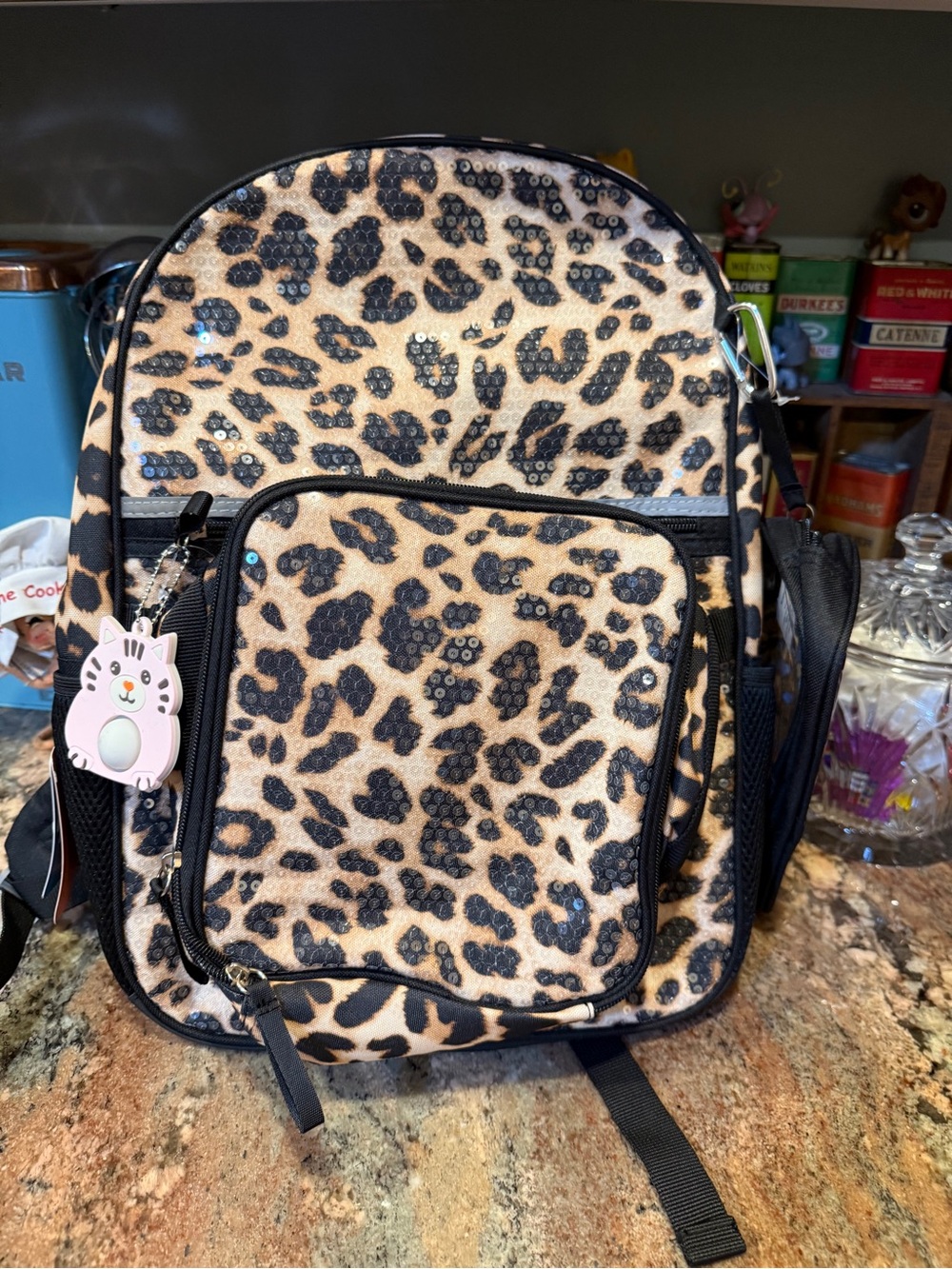 Kids Leopard Print Backpack 4 Piece Set Lunch Box Pencil Pouch Cat Tag NEW